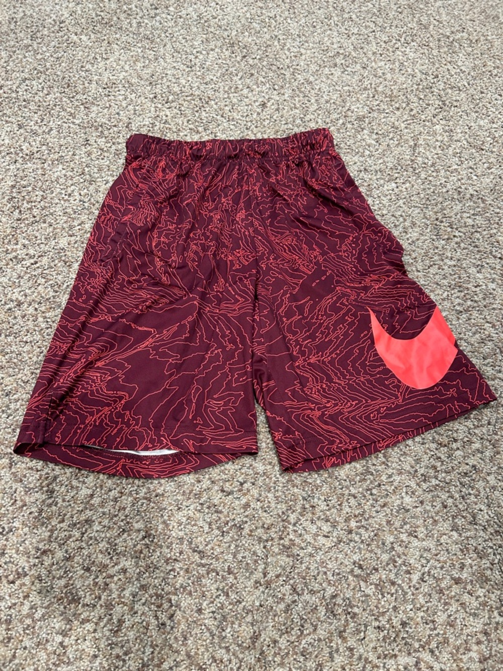 Nike Men's Athletic Shorts Burgundy with Coral Swoosh
